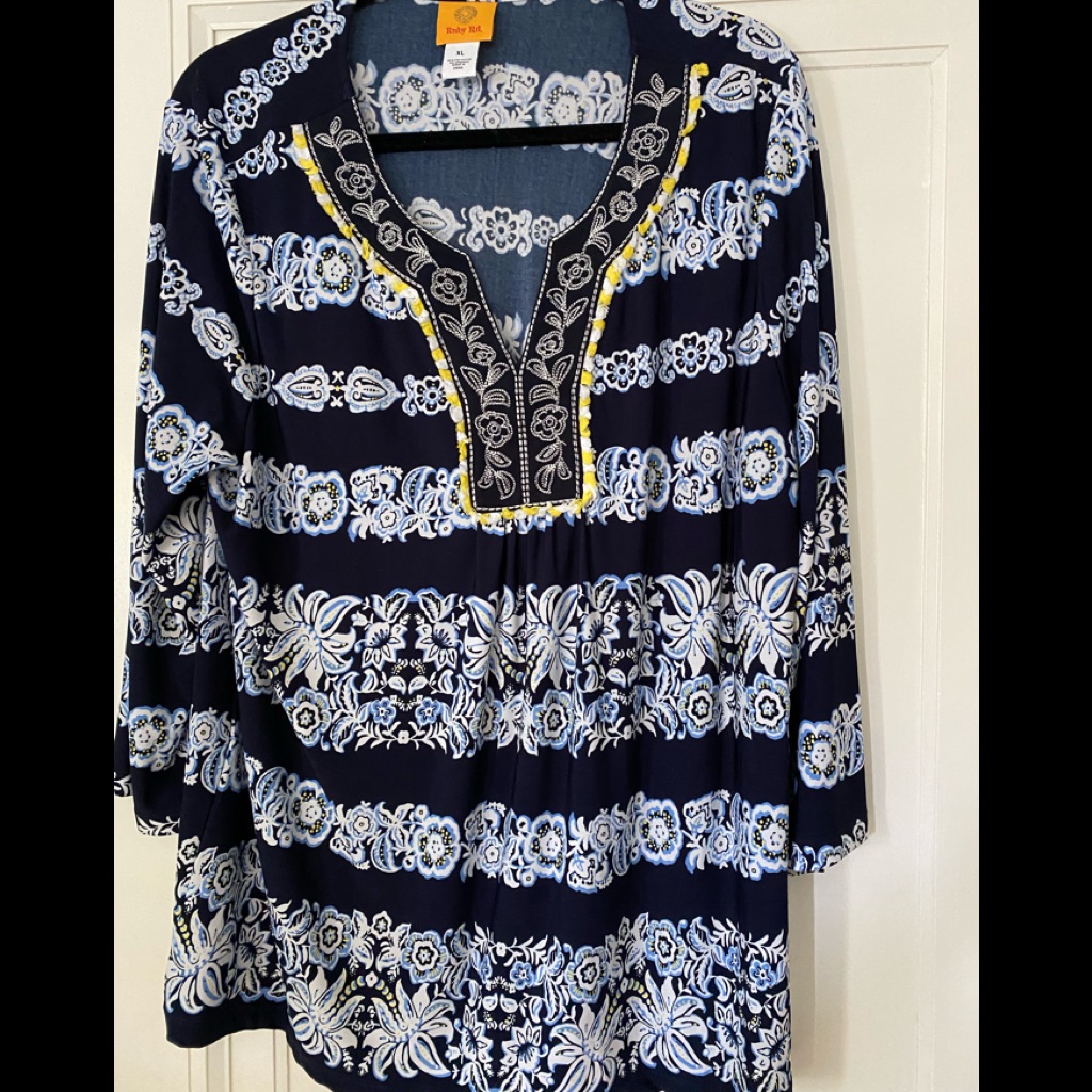 Ruby Rd Brand Extra Large Tunic Shirt Blue And White Pattern